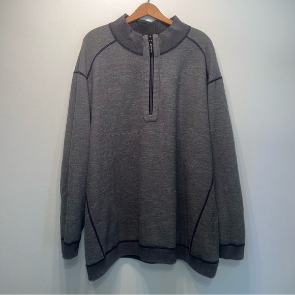 Tommy Bahama Reversible 2XL Men Knit Sweater 1/4 Zip Gray Black Heavy LS Shirt - Picture 7 of 11